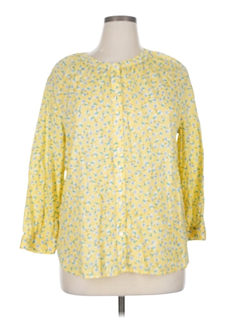 Pre-owned Ann Taylor 3/4 Sleeve Blouse In Yellow
