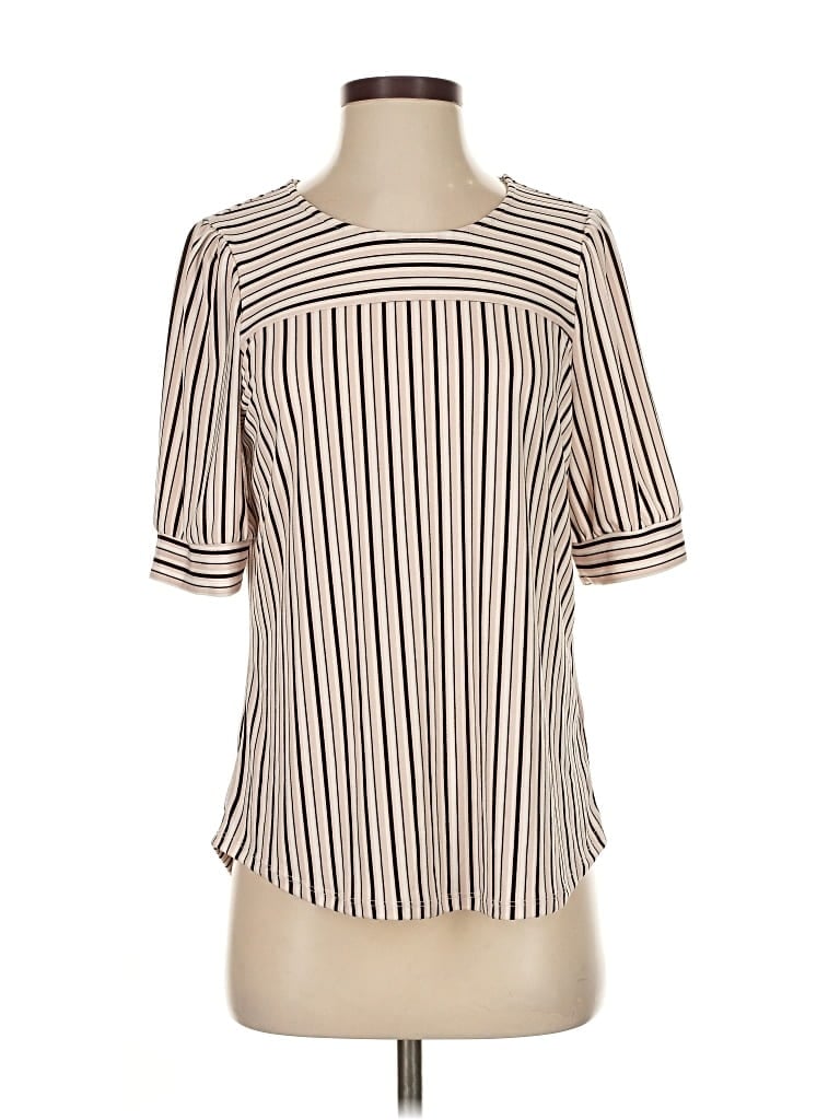 Pre-owned Adrianna Papell Short Sleeve Blouse In White