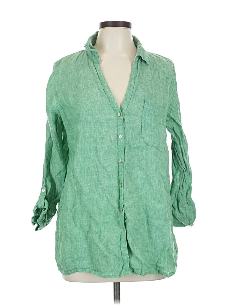 Pre-owned Sigrid Olsen 3/4 Sleeve Button Down Shirt In Green