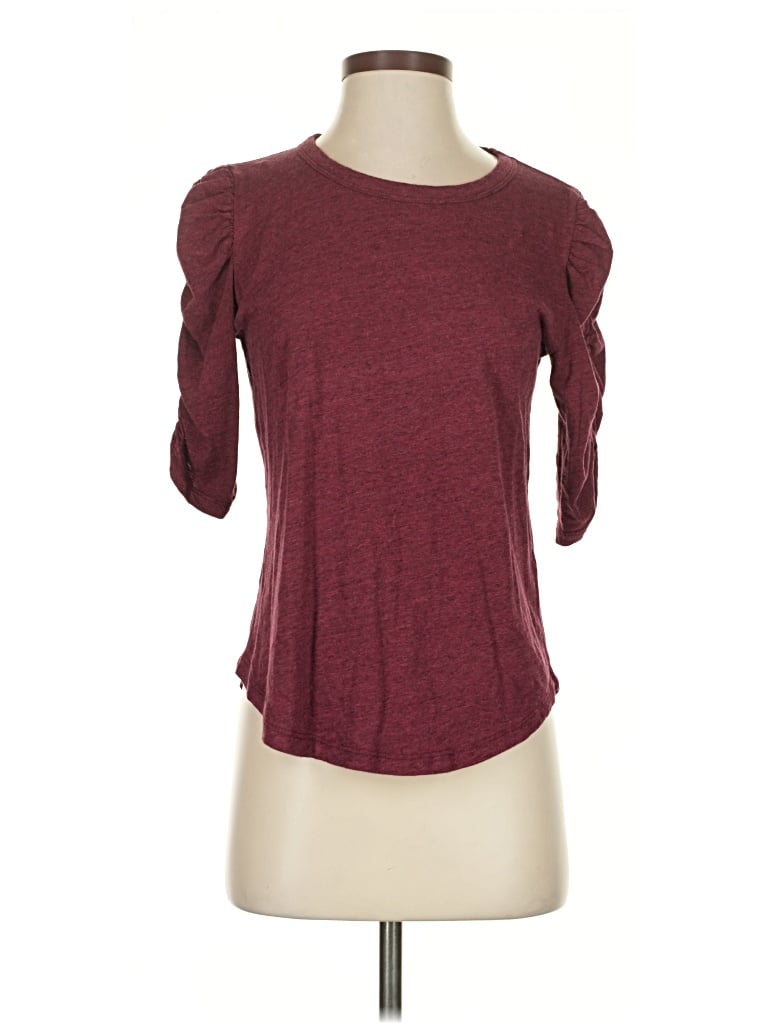 Pre-owned Democracy 3/4 Sleeve Top Burgundy Scoop Neck Tops