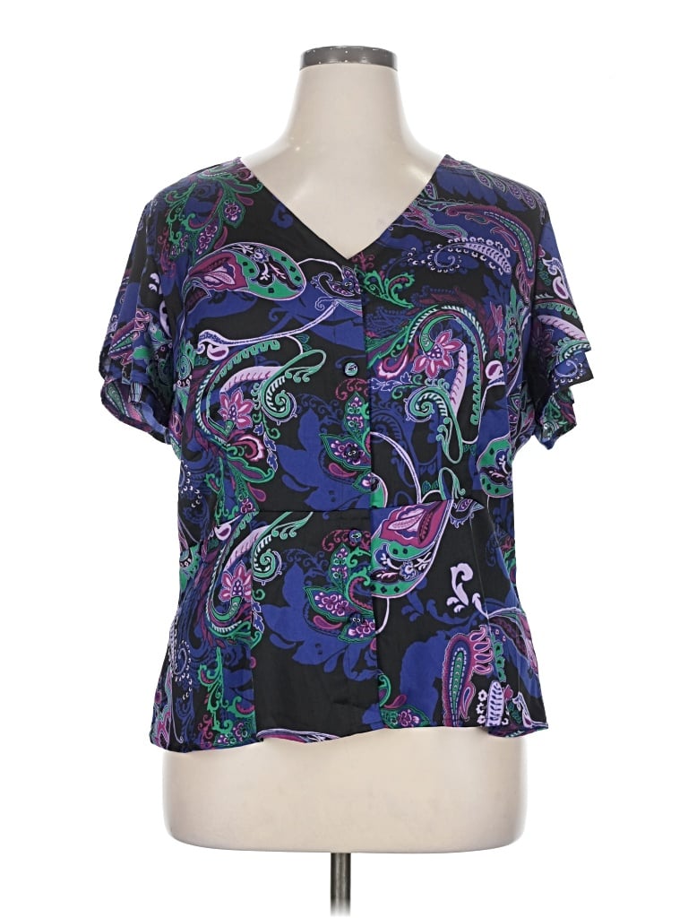 Pre-owned Liz Claiborne Short Sleeve Blouse In Purple