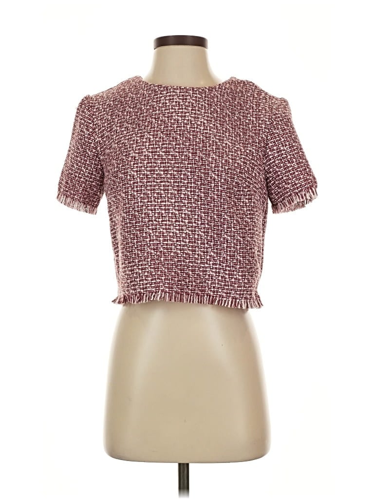 Aqua Short Sleeve Top Burgundy Square Neckline Tops