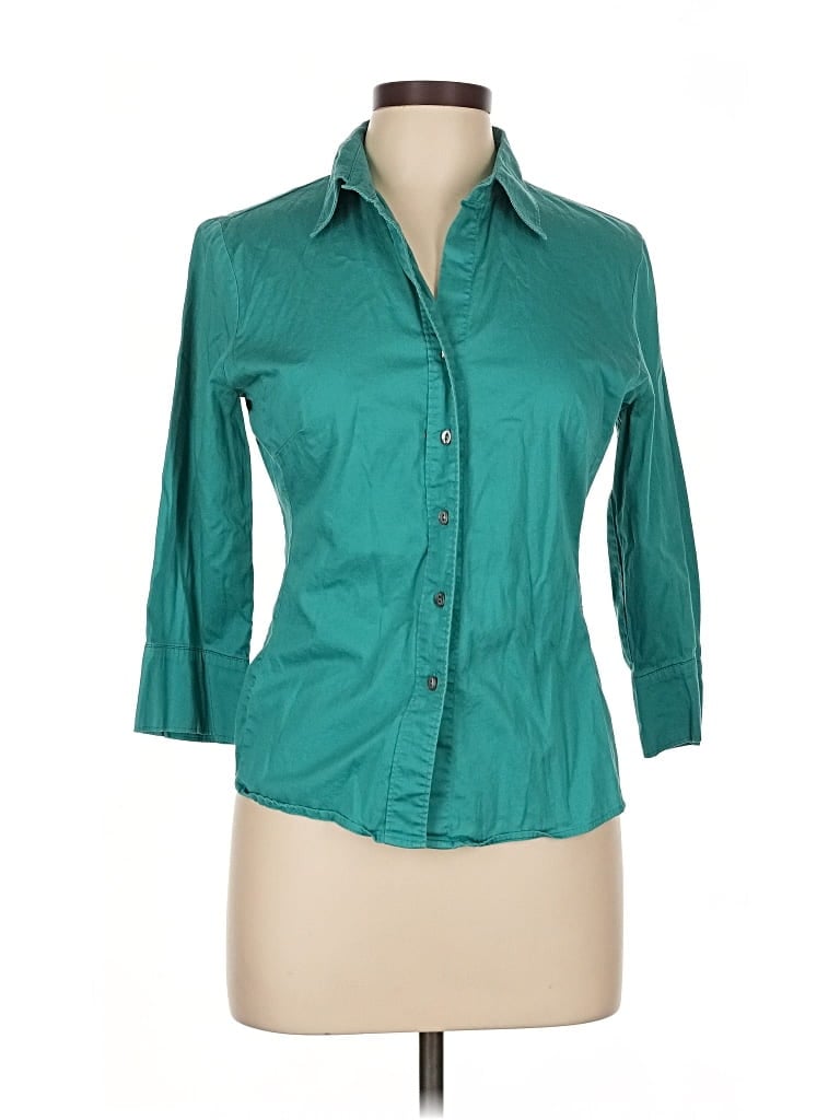 Pre-owned George 3/4 Sleeve Button Down Shirt In Blue