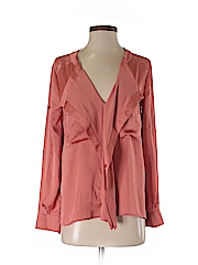 BCBGMAXAZRIA 100% Silk Solid Red Long Sleeve Silk Top Size XS - 94% off