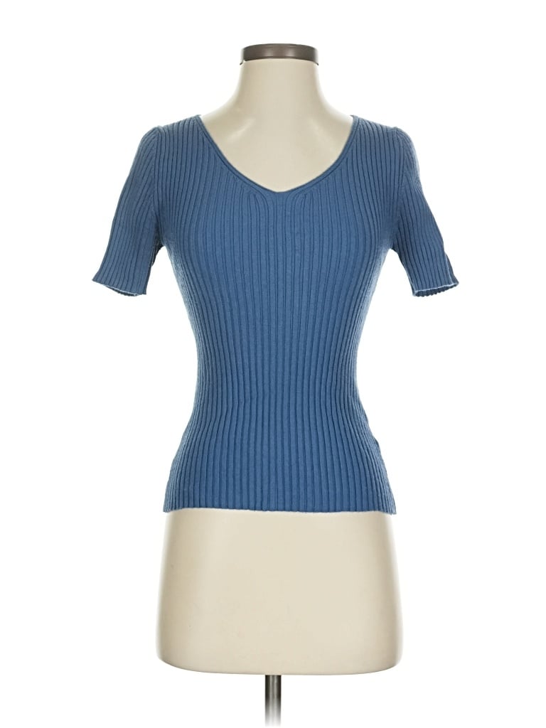Pre-owned Zesica Short Sleeve Top Blue Sweetheart Neckline Tops