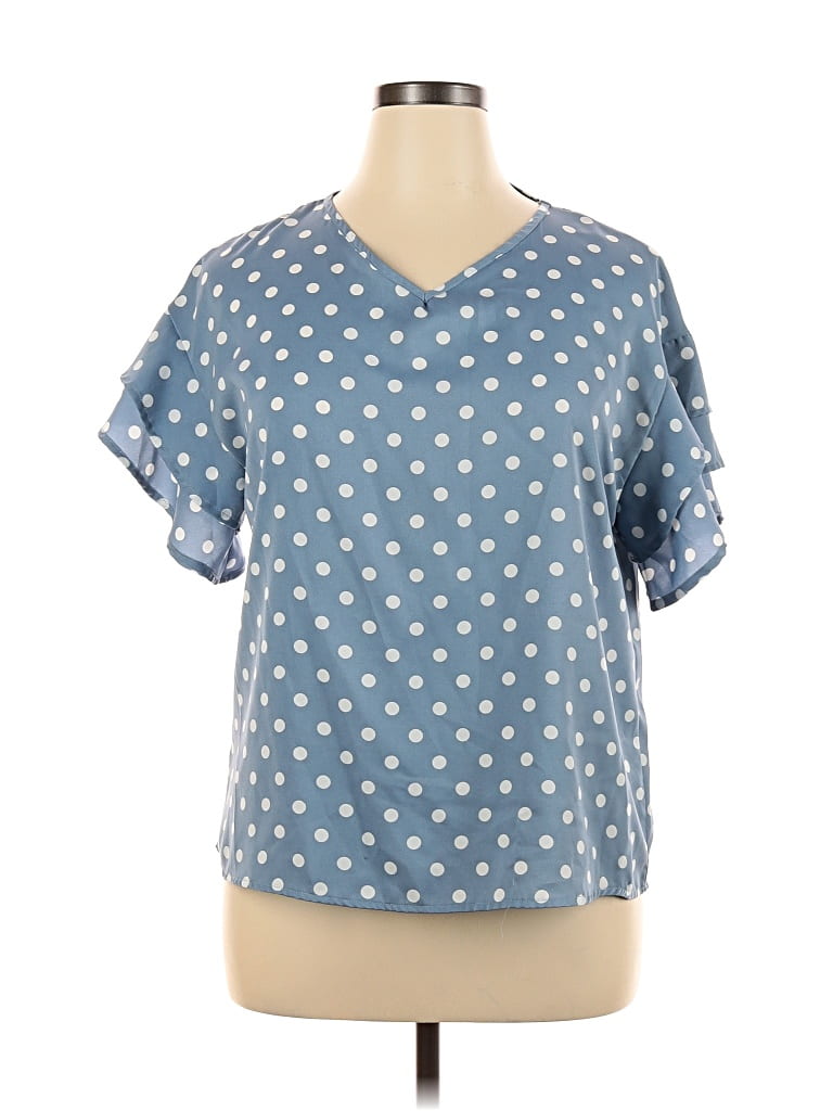 Pre-owned Shein Curve Short Sleeve Blouse In Blue