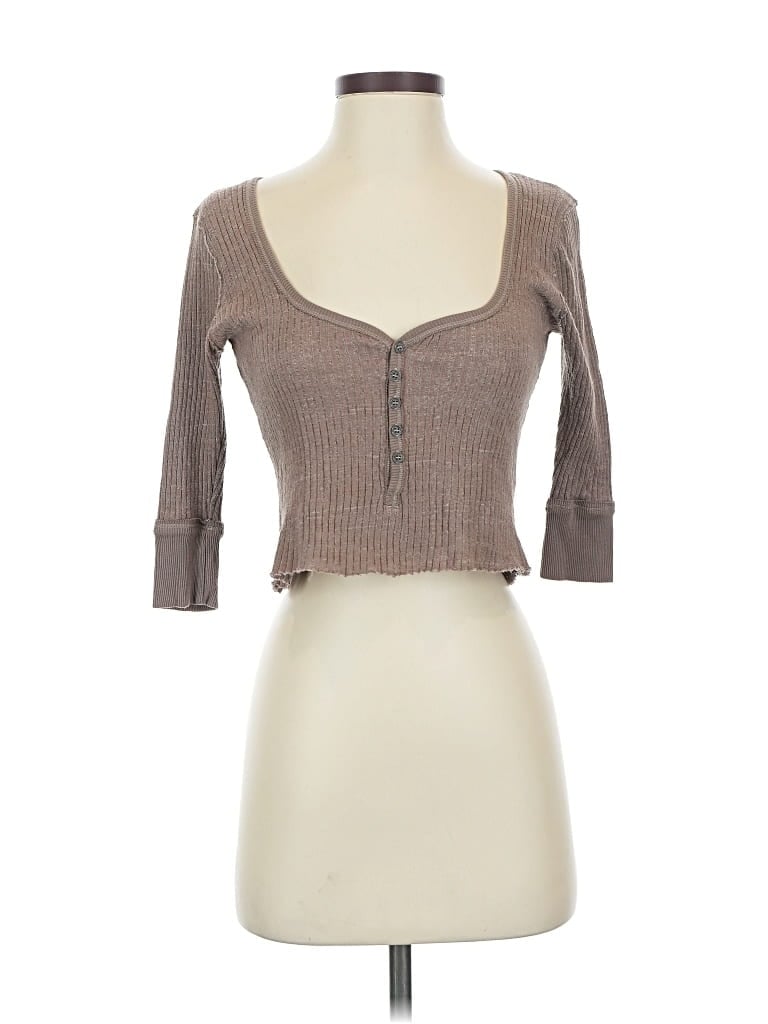 Pre-owned We The Free 3/4 Sleeve Top Brown Sweetheart Neckline Tops