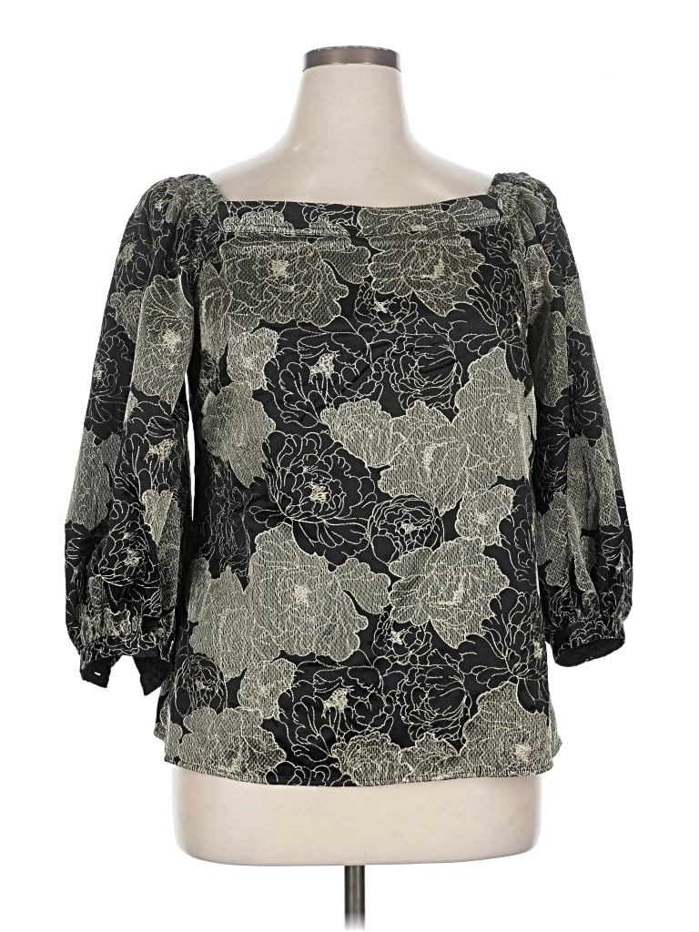 Pre-owned Natori 3/4 Sleeve Silk Top Gold Boatneck Tops