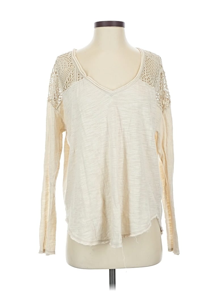 Pre-owned We The Free Long Sleeve Top Ivory Sweetheart Neckline Tops In White