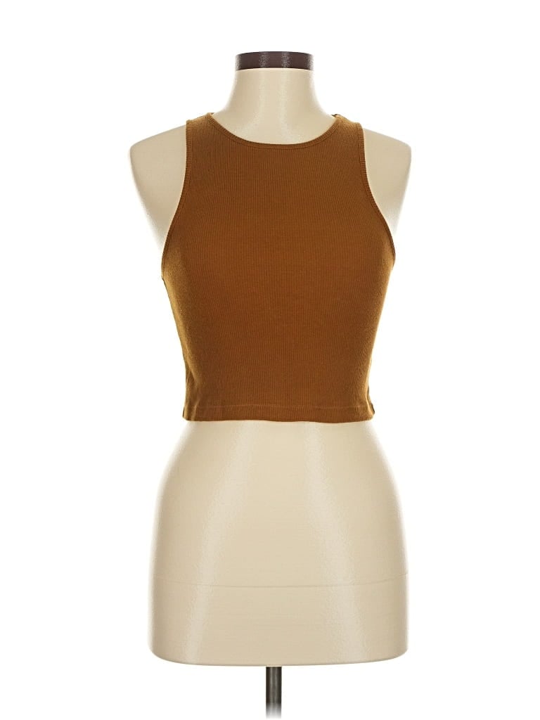 Pre-owned Prettylittlething Tank Top Gold Halter Neckline Tops