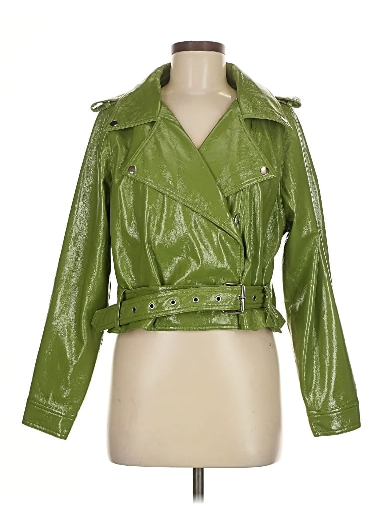 Meshki Faux Leather Jacket In Green