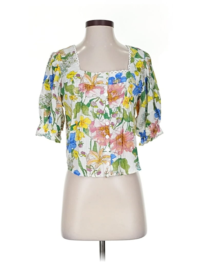 Pre-owned Laura Ashley Short Sleeve Blouse In White