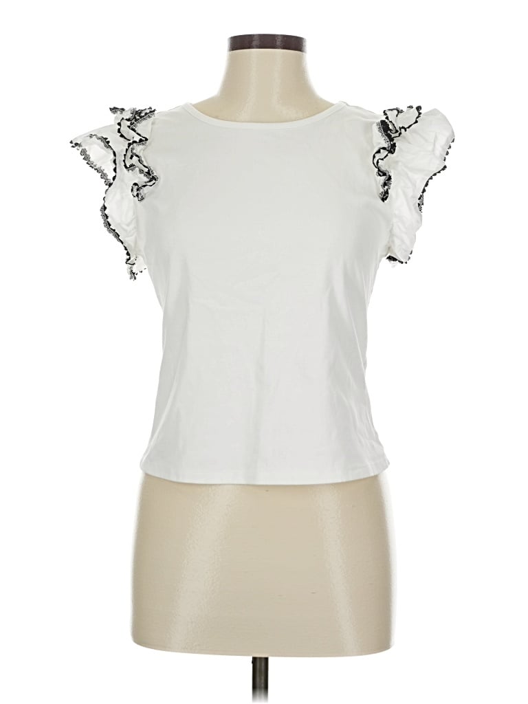 Pre-owned Marc New York Andrew Marc Short Sleeve Top White Sweetheart Neckline Tops