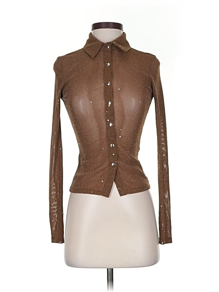 Pre-owned Princess Polly Long Sleeve Blouse In Brown