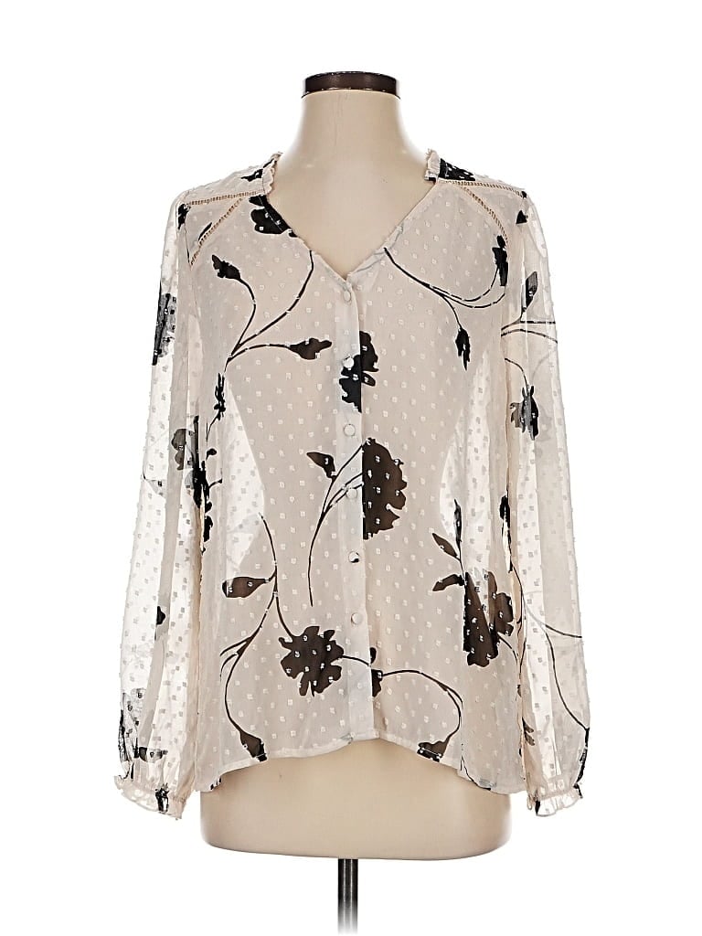 Pre-owned B Collection By Bobeau Long Sleeve Blouse In Silver