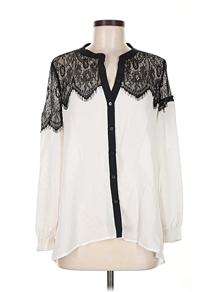 Pre-owned Lc Lauren Conrad Long Sleeve Blouse In White