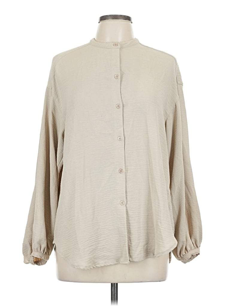Pre-owned Max Studio Long Sleeve Blouse In White