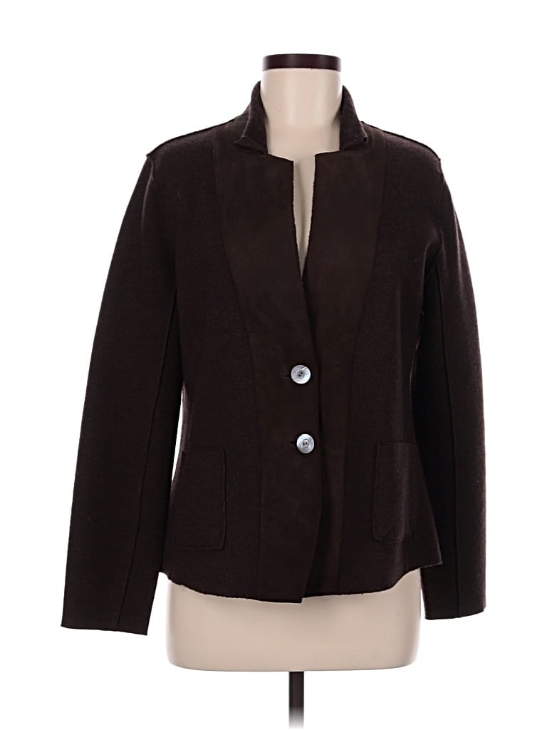 Pre-owned Eileen Fisher Wool Blazer Jacket In Brown