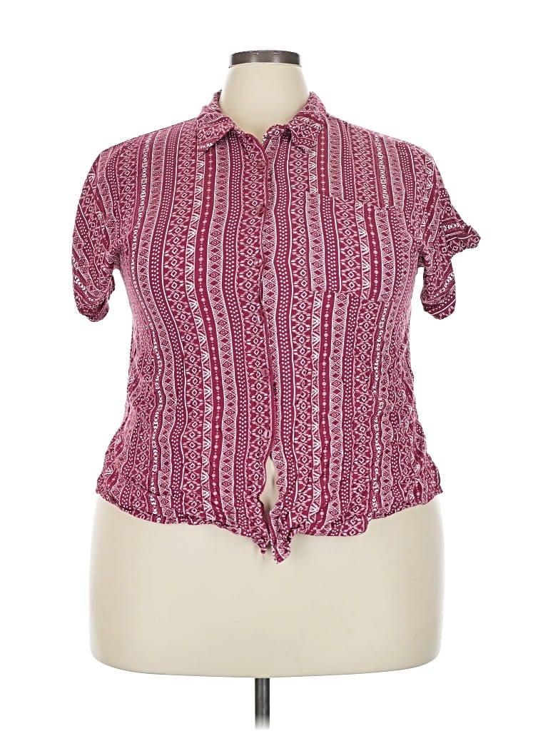 Pre-owned No Boundaries Short Sleeve Blouse In Burgundy