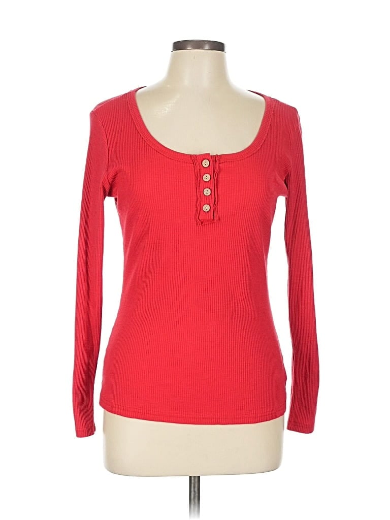 Pre-owned Unbranded Long Sleeve Henley Shirt In Red