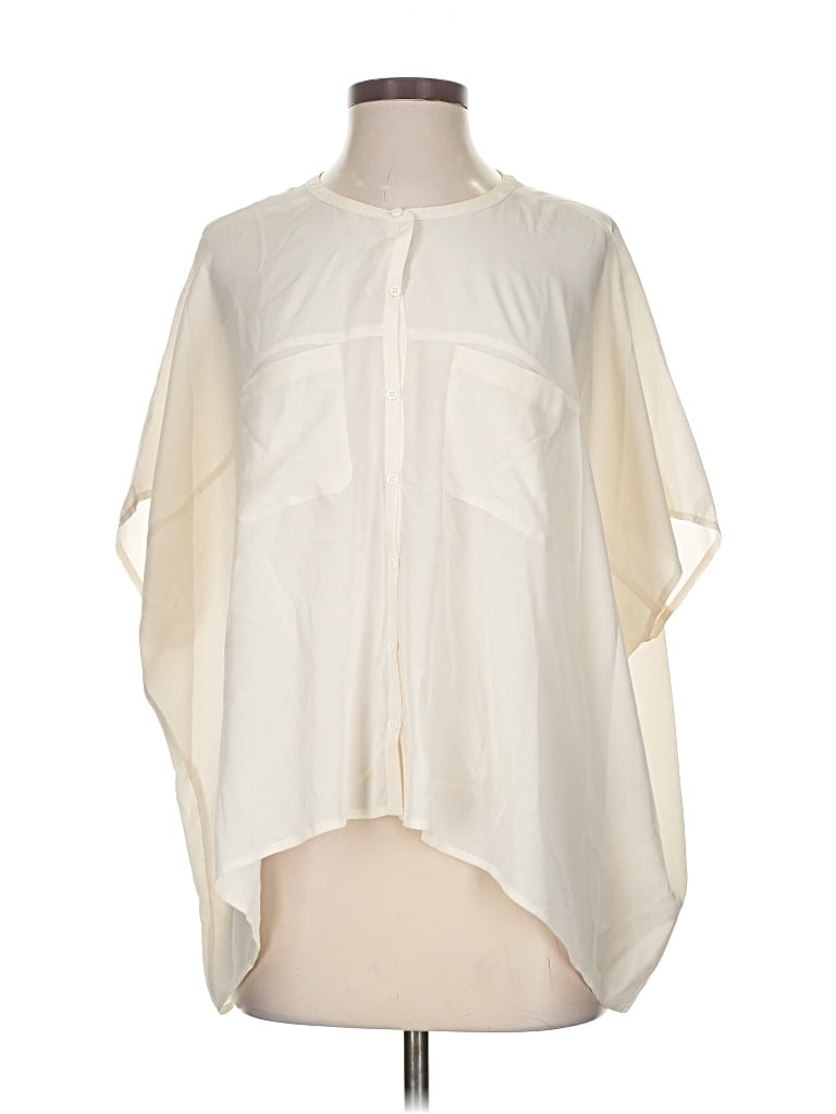 Pre-owned Michael Stars 3/4 Sleeve Silk Top Ivory Keyhole Neckline Tops In White
