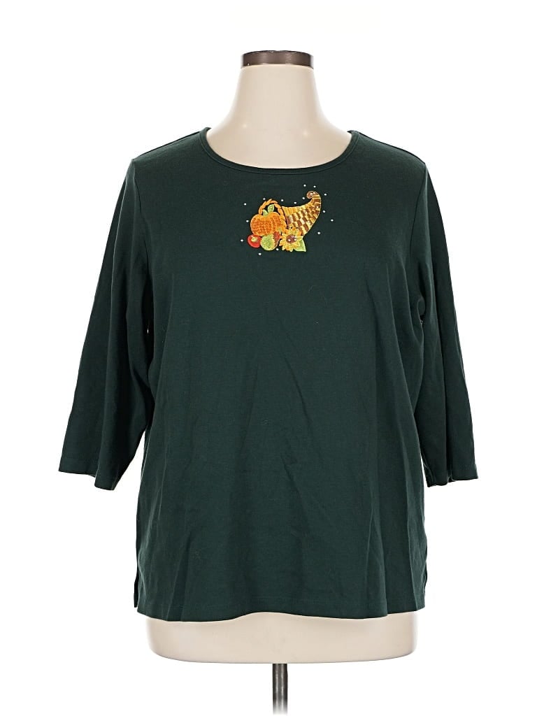 Pre-owned Quacker Factory 3/4 Sleeve T-shirt In Green