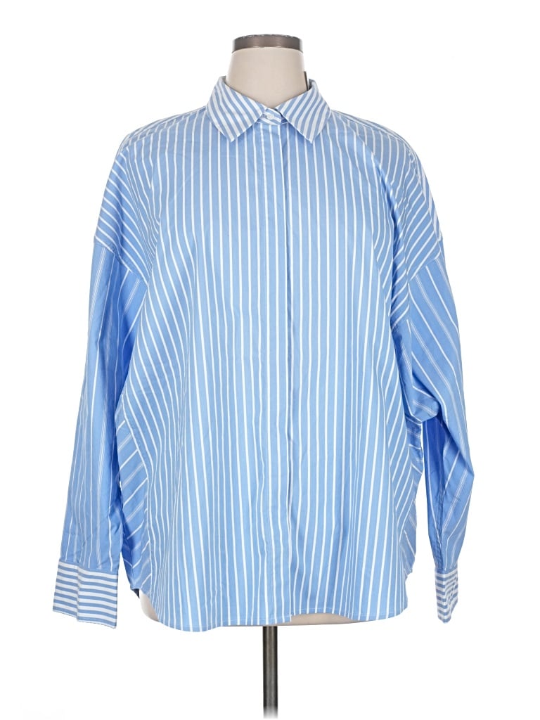 Express Long Sleeve Button Down Shirt In Blue