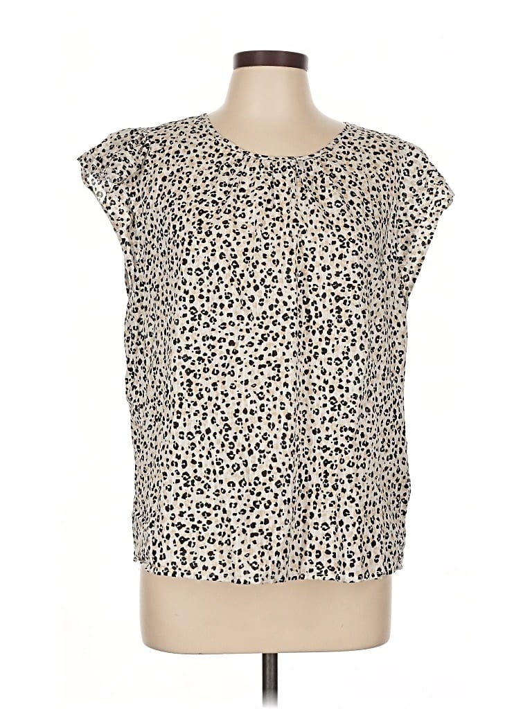 Pre-owned J.crew Factory Store Short Sleeve Top Ivory Animal Print Pattern Scoop Neck Tops In White