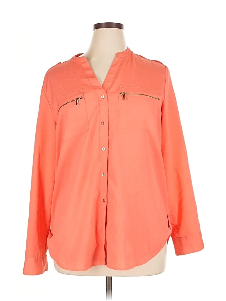 Pre-owned Calvin Klein 3/4 Sleeve Blouse In Orange