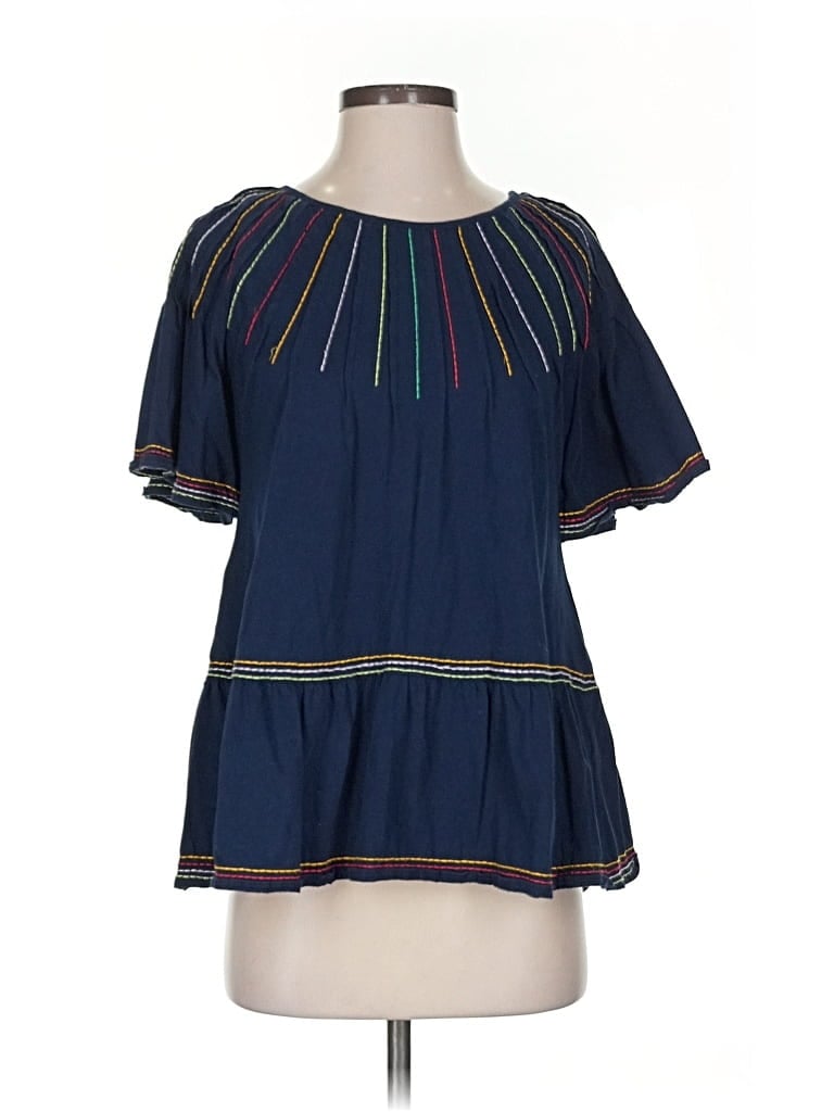 Pre-owned Maeve By Anthropologie Short Sleeve Blouse In Blue
