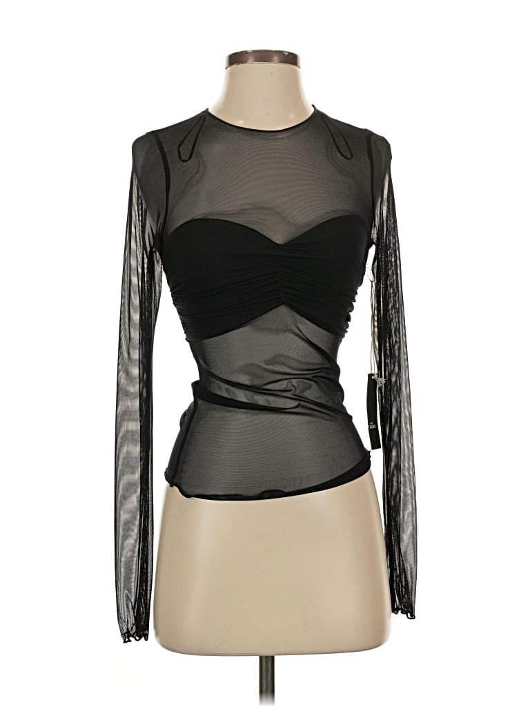 West Of Melrose Long Sleeve Top Black Sweetheart Neckline Tops