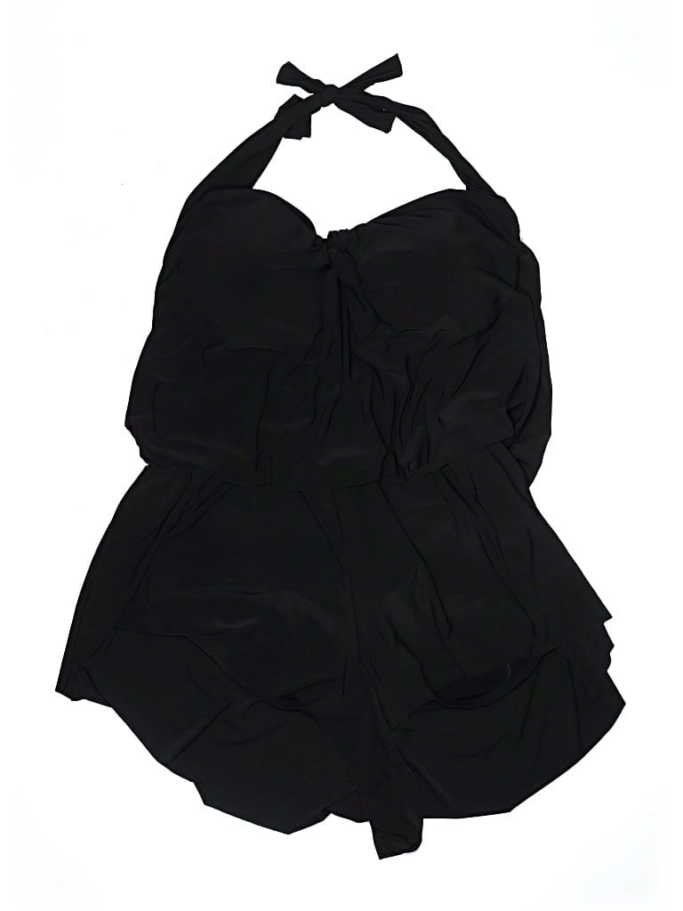 Pre-owned Aqua Green Swimsuit Top Black Solid Pattern Swimwear