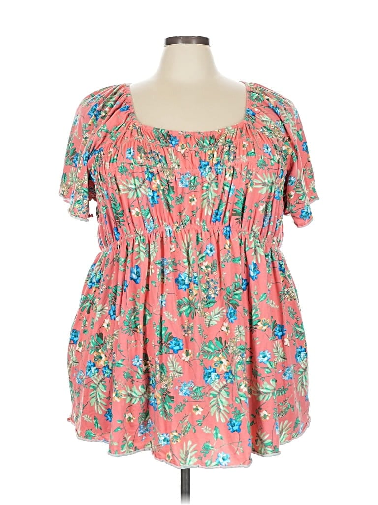 Pre-owned Woman Within Short Sleeve Blouse In Pink