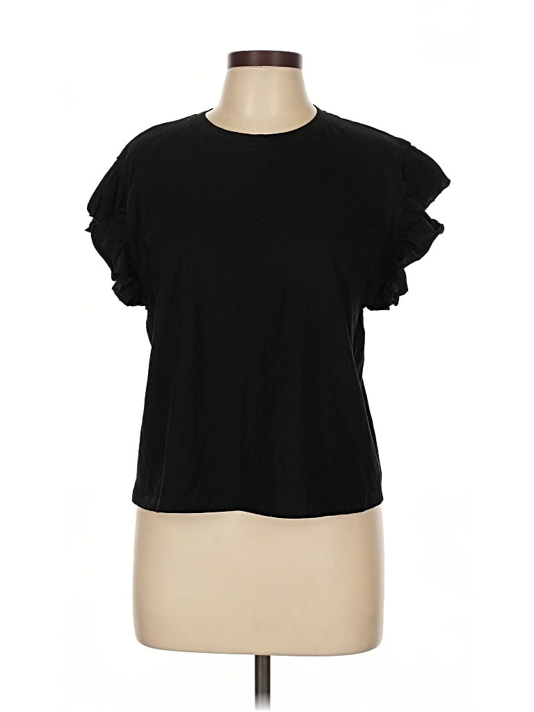 Pre-owned Zara Short Sleeve Top Black Ruffles Neckline Tops