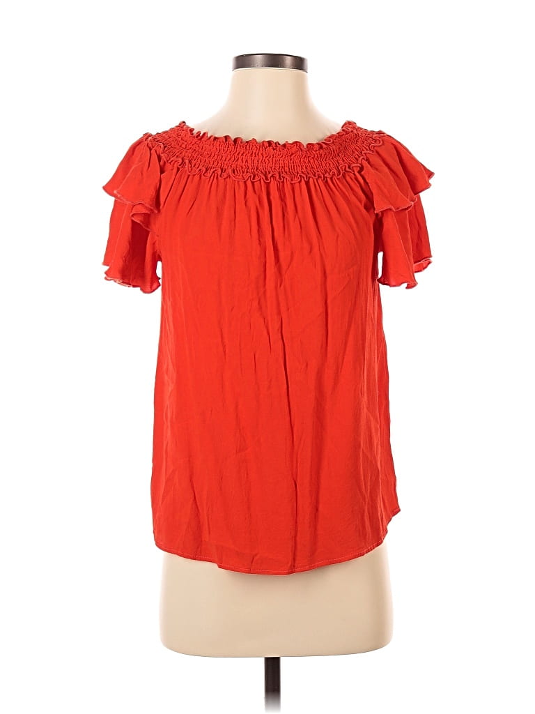 Pre-owned Vine & Love Short Sleeve Blouse In Red