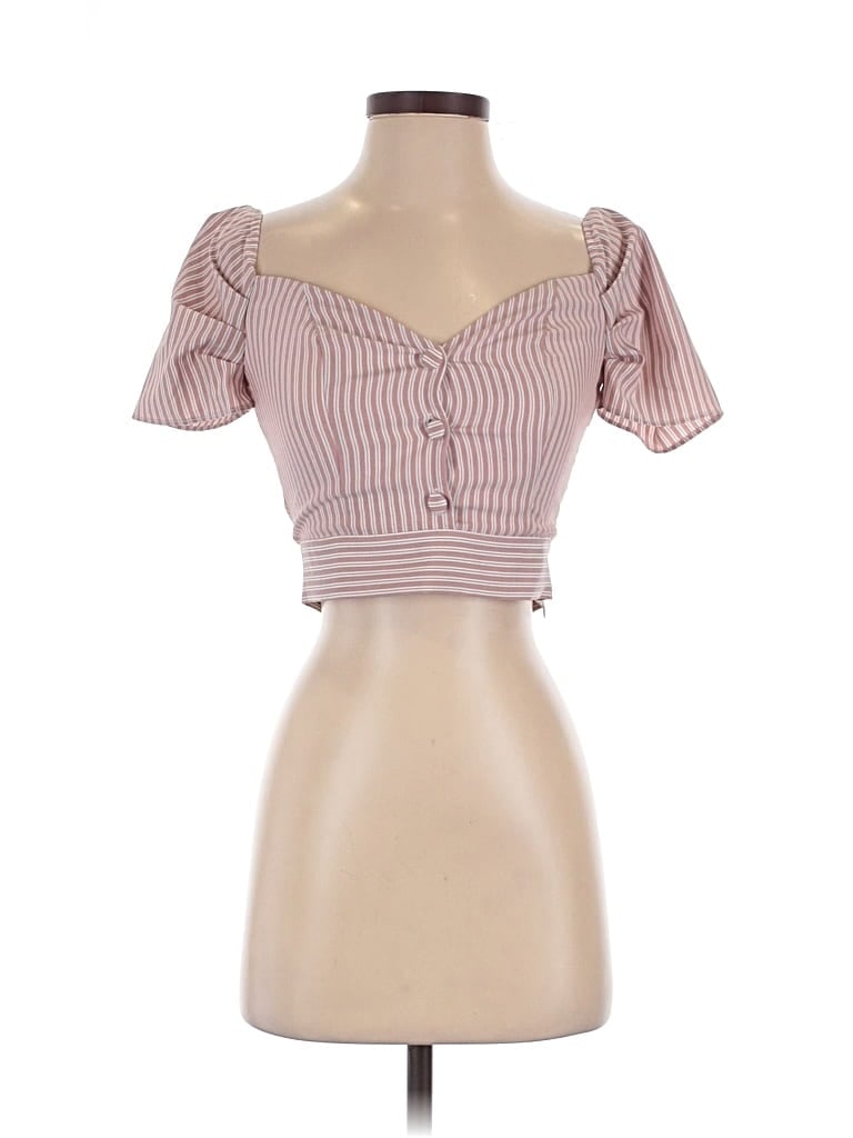 Pre-owned Superdown Short Sleeve Top Pink Sweetheart Neckline Tops