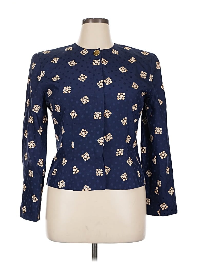 Pre-owned Maggy London Silk Blazer Jacket In Blue
