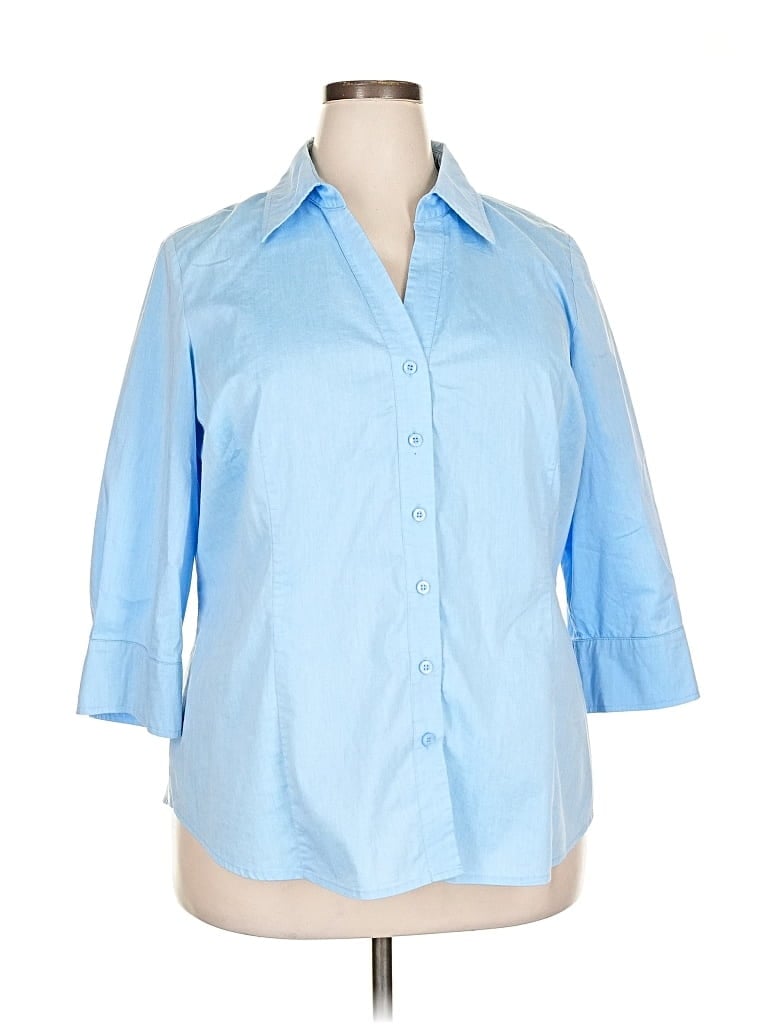 Pre-owned Worthington 3/4 Sleeve Button Down Shirt In Blue