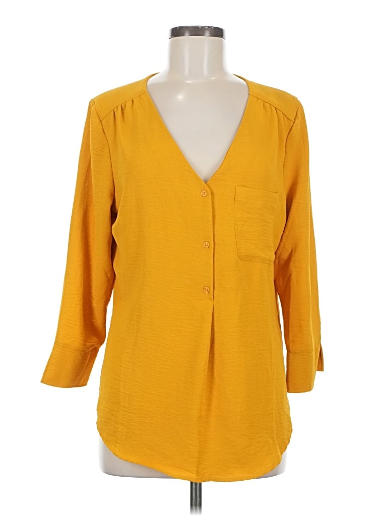 Pre-owned Fred David 3/4 Sleeve Blouse In Yellow