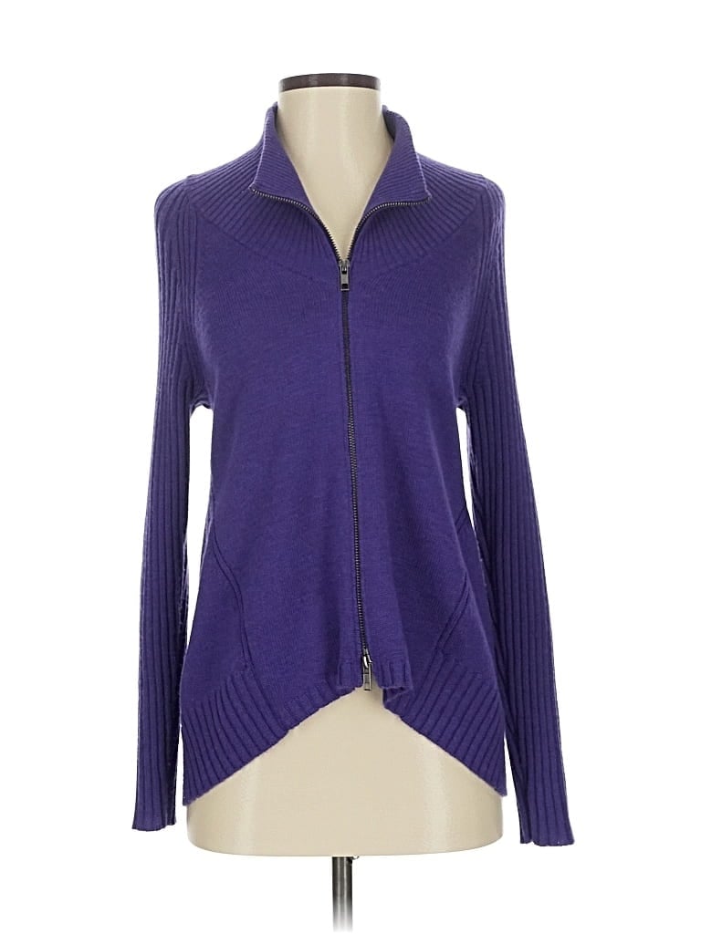 Pre-owned Eileen Fisher Wool Cardigan Sweater In Purple