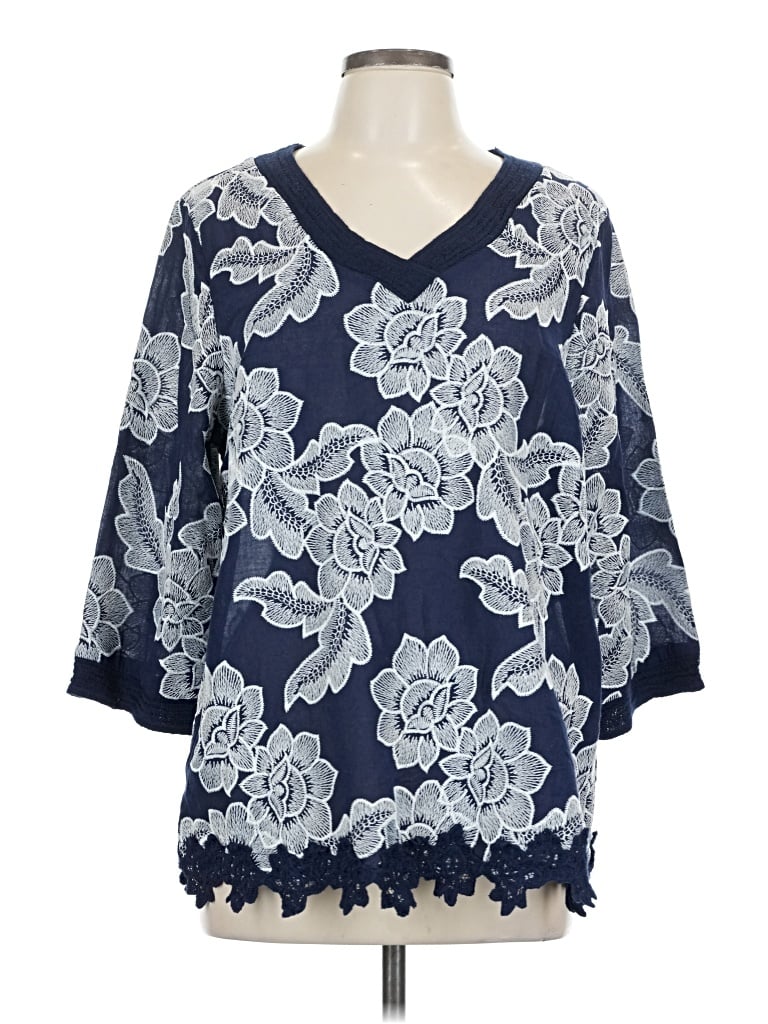 Pre-owned Chico's 3/4 Sleeve Blouse In Blue