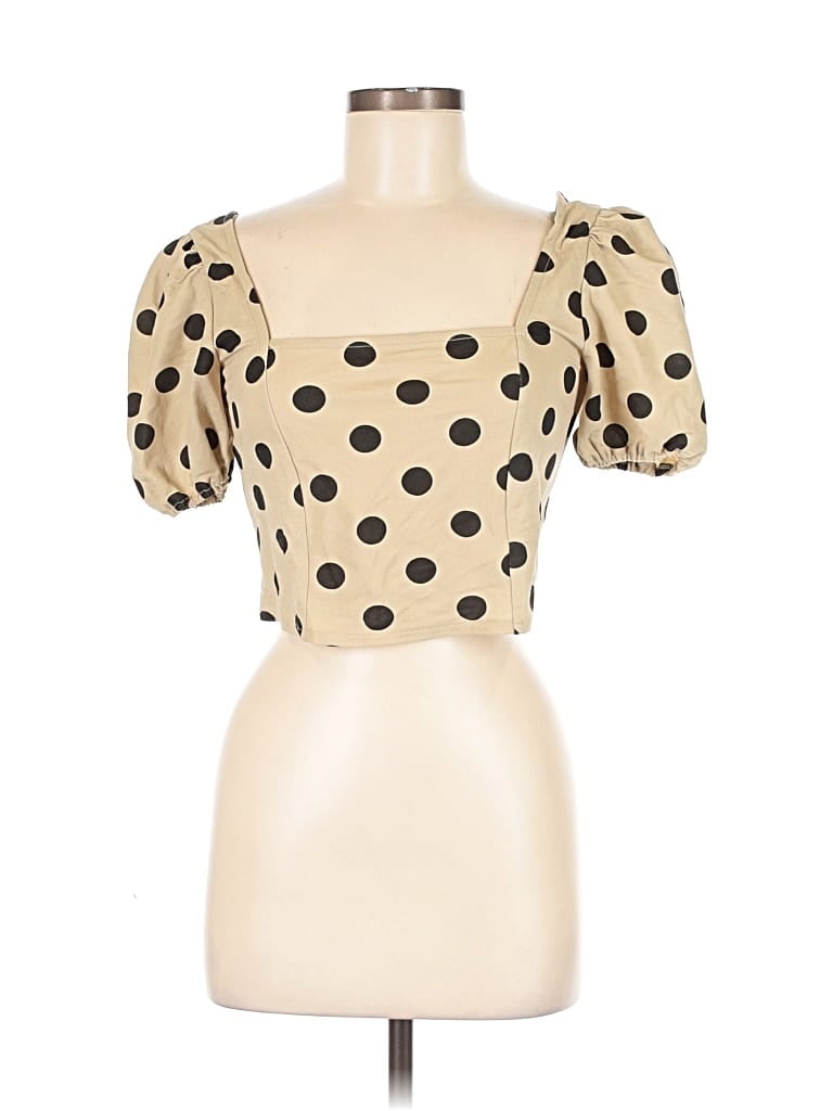 Pre-owned Mng Short Sleeve Top Tan Sweetheart Neckline Tops In Brown