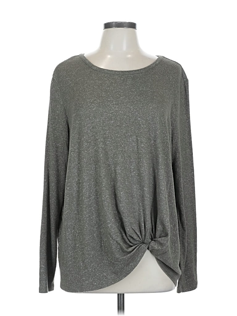 Pre-owned Mud Pie Long Sleeve Top Gray Crew Neck Tops
