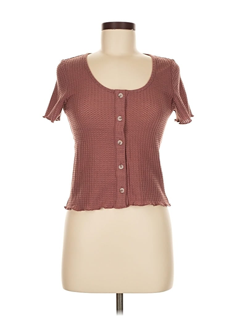 Pre-owned La Miel Short Sleeve Top Burgundy Sweetheart Neckline Tops