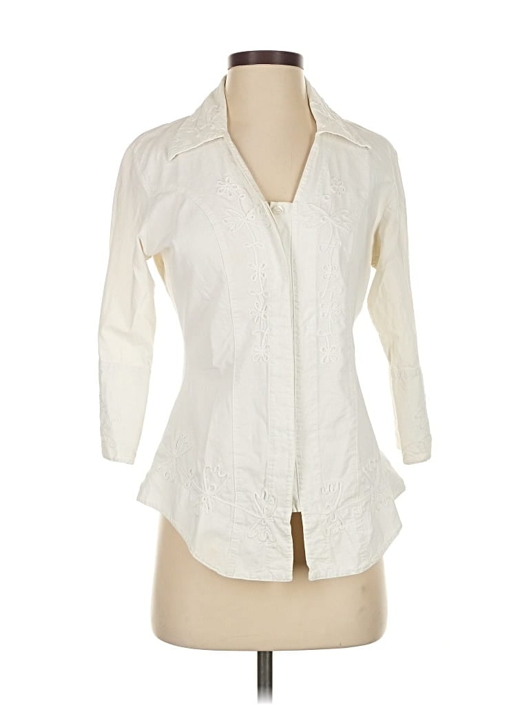 Pre-owned Scully 3/4 Sleeve Button Down Shirt In White