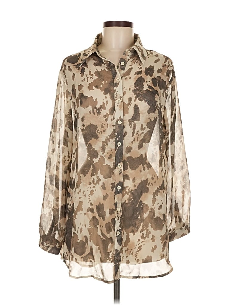 Pre-owned Prettylittlething Long Sleeve Blouse In Brown