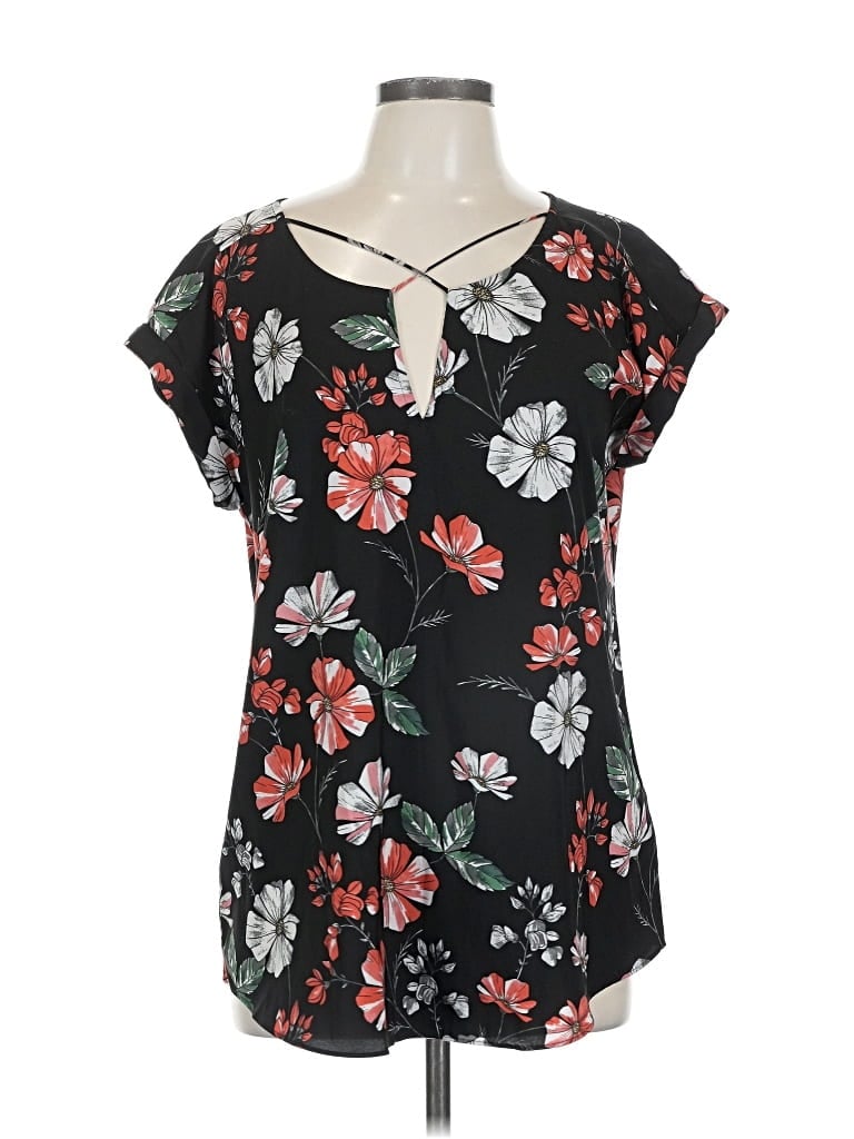 Pre-owned Express Short Sleeve Blouse In Black