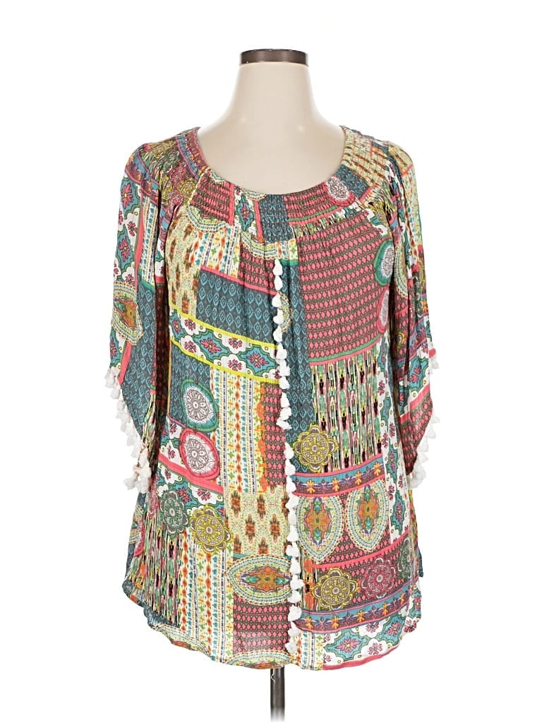 Pre-owned Soft Surroundings 3/4 Sleeve Blouse In Blue