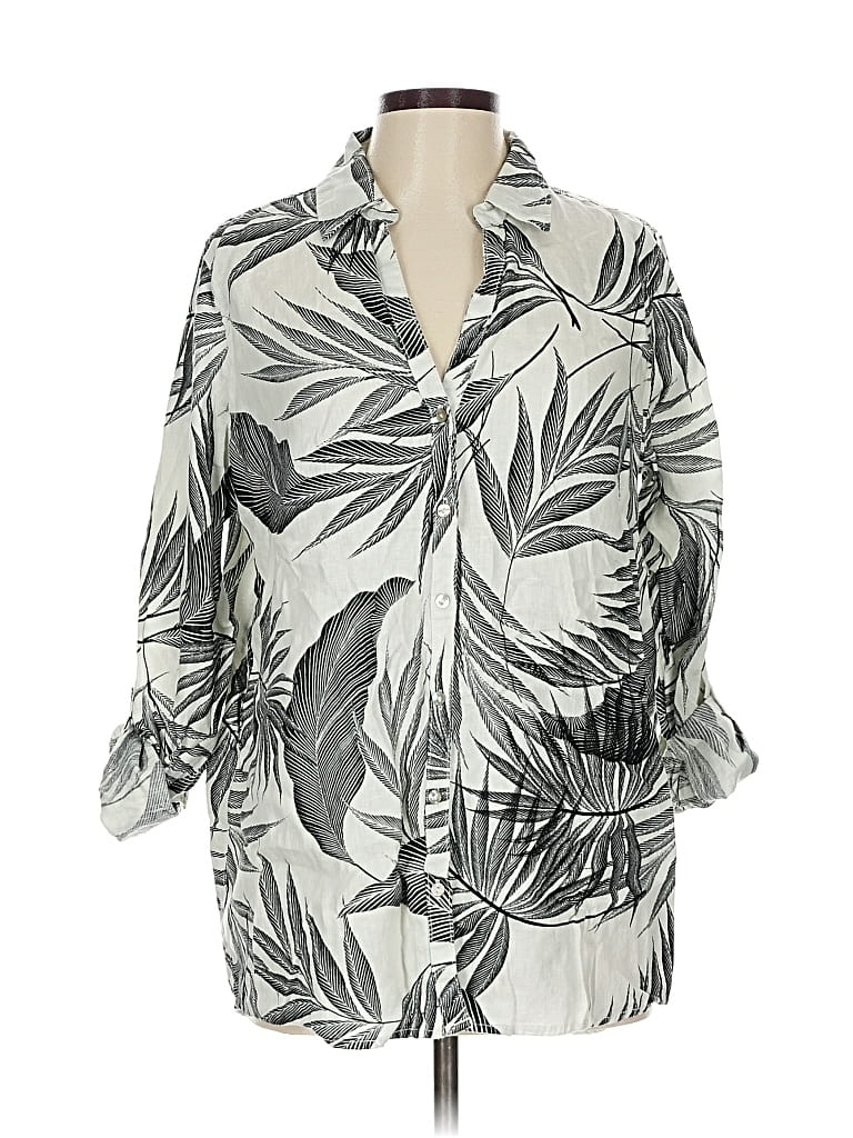 Pre-owned Tahari 3/4 Sleeve Button Down Shirt In Silver