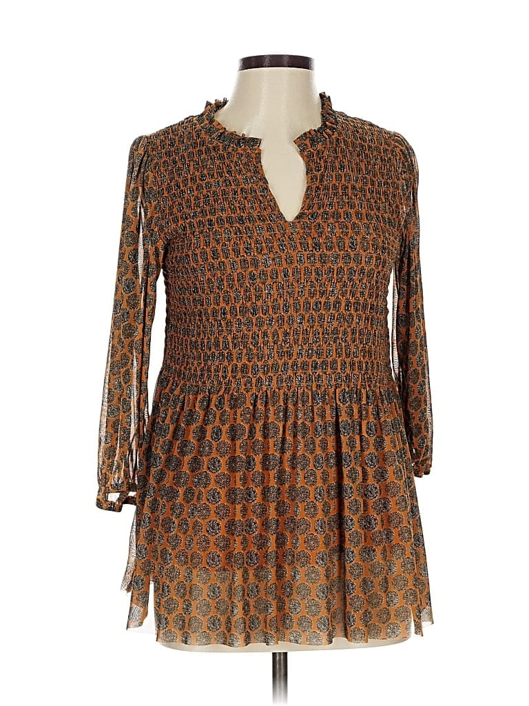 Pre-owned Rose + Olive 3/4 Sleeve Blouse In Brown